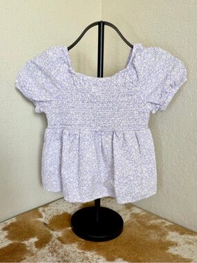 Girls Medium 8 Cat & Jack Lilac Floral Smocked Puff Sleeve Cottagecore Blouse